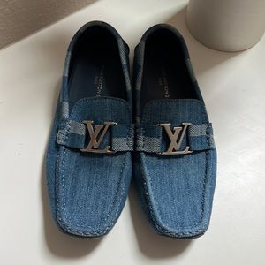 authentic mens LV Louis Vuitton denim loafers slides shoes slippers size 7 1/2
